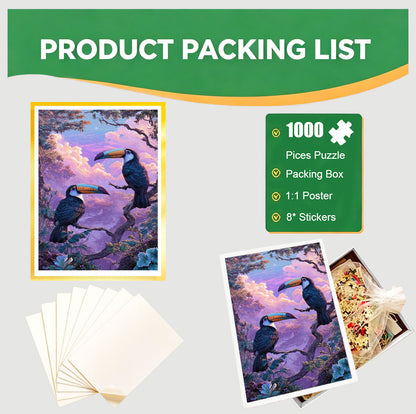 1000-Piece Premium Wooden Jigsaw Puzzle for Adults –Toucan Birds | Artisan Crafted, Whimsical Shapes & Unique Designs, Best Relaxation Gift