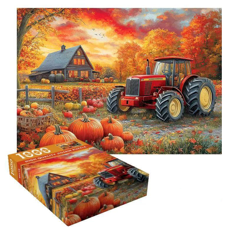 1000-Piece Cardboard Jigsaw Puzzle for Adults – Relaxing Gift Idea & Elegant Home Décor Artwork with Full-Size Poster, Premium Stress Relief Activity - Farms