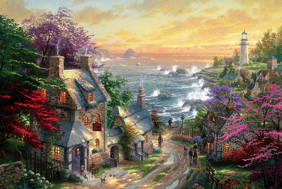 1000-Piece Jigsaw Puzzle for Adults – Relaxing Gift Idea & Elegant Home Décor Artwork with Full-Size Poster, Premium Stress Relief Activity - Seaside Town