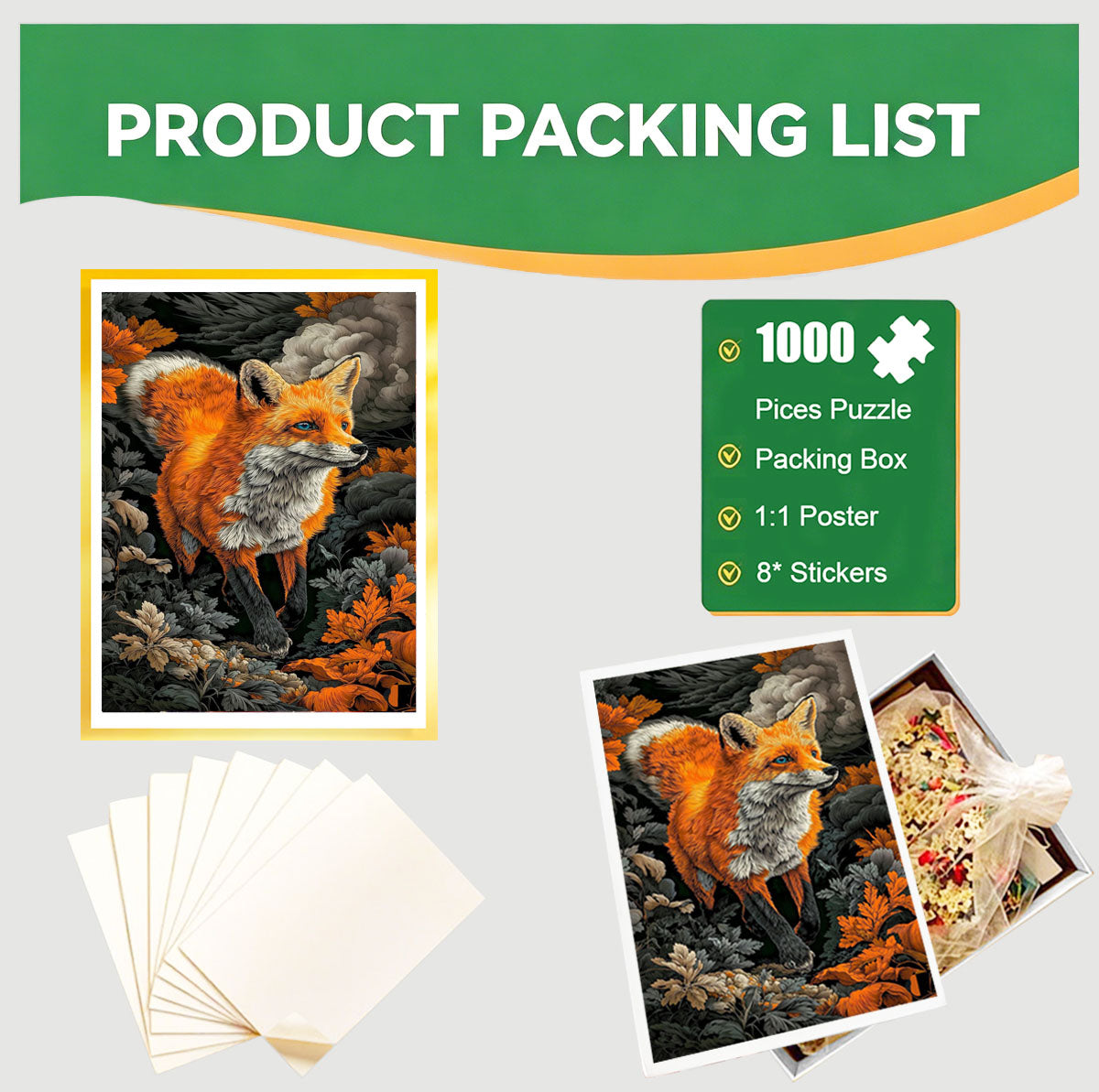 1000-Piece Premium Wooden Jigsaw Puzzle for Adults – Forest Fox | Artisan Crafted, Whimsical Shapes & Unique Designs, Best Relaxation Gift