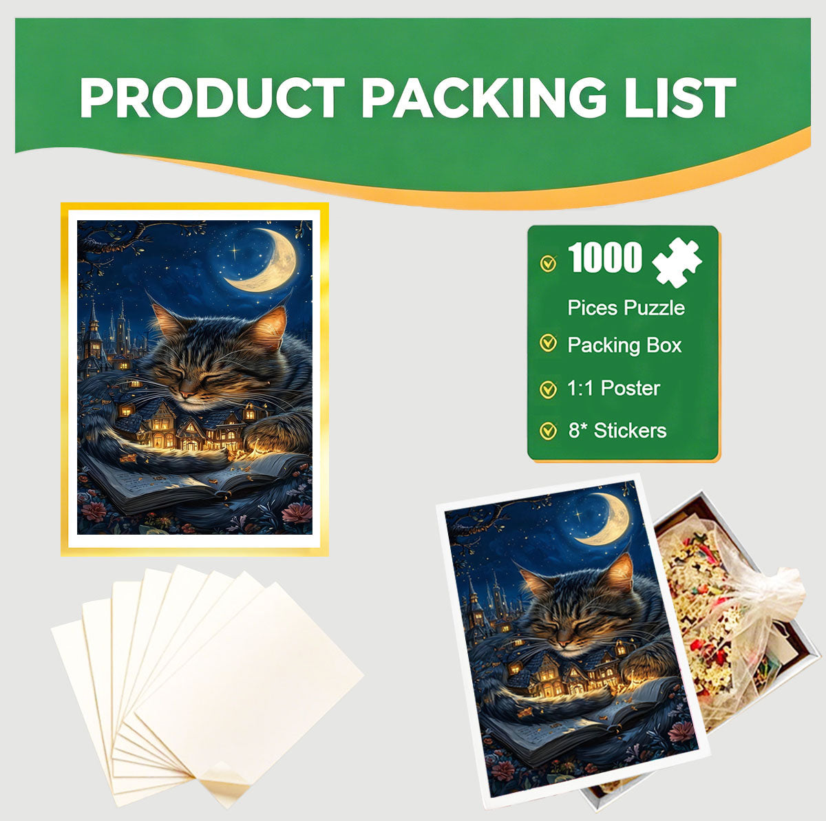 1000-Piece Premium Wooden Jigsaw Puzzle for Adults – The Cat Who Dreamed a Village | Artisan Crafted, Whimsical Shapes & Unique Designs, Best Relaxation Gift