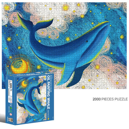 2000-Piece Cardboard Jigsaw Puzzle for Adults – Relaxing Gift Idea & Elegant Home Décor Artwork with Full-Size Poster, Premium Stress Relief Activity - Oil Painting Whale