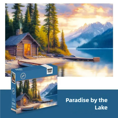 1000-Piece Cardboard Jigsaw Puzzle for Adults – Relaxing Gift Idea & Elegant Home Décor Artwork with Full-Size Poster, Premium Stress Relief Activity - Lakeside Paradise