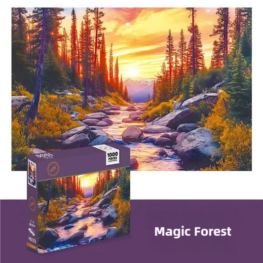 1000-Piece Cardboard Jigsaw Puzzle for Adults – Relaxing Gift Idea & Elegant Home Décor Artwork with Full-Size Poster, Premium Stress Relief Activity - Enchanted Forest