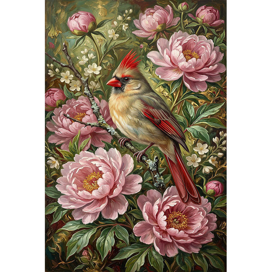 1000-Piece Premium Wooden Jigsaw Puzzle for Adults – Cardinal Among Peonies | Artisan Crafted, Whimsical Shapes & Unique Designs, Best Relaxation Gift