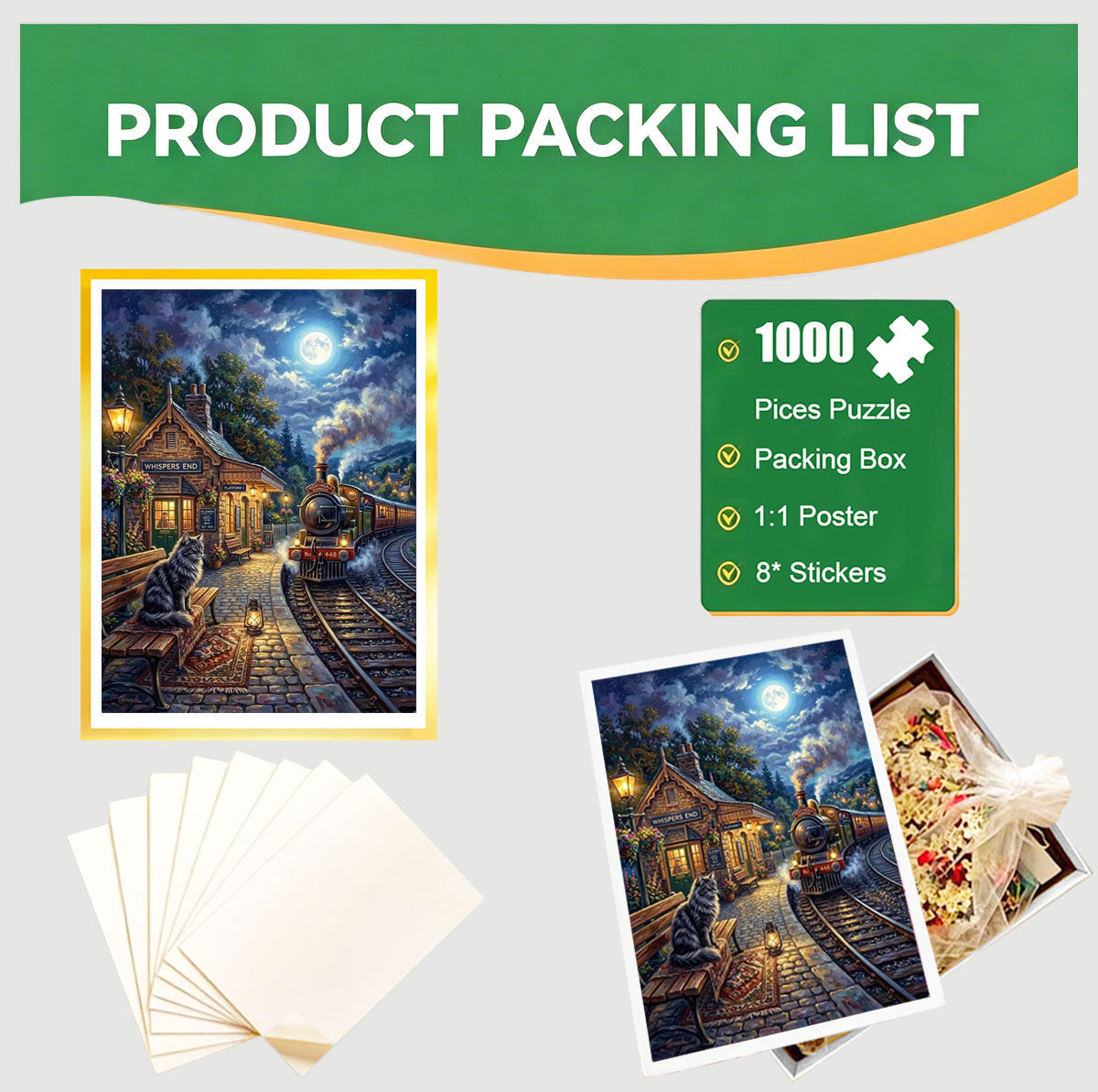 1000-Piece Premium Wooden Jigsaw Puzzle for Adults – Night Train | Artisan Crafted, Whimsical Shapes & Unique Designs, Best Relaxation Gift