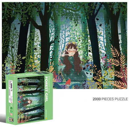 2000-Piece Cardboard Jigsaw Puzzle for Adults – Relaxing Gift Idea & Elegant Home Décor Artwork with Full-Size Poster, Premium Stress Relief Activity - Forest Girl