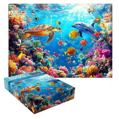 1000-Piece Cardboard Jigsaw Puzzle for Adults – Relaxing Gift Idea & Elegant Home Décor Artwork with Full-Size Poster, Premium Stress Relief Activity - Underwater World