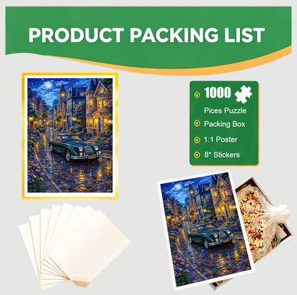 1000-Piece Premium Wooden Jigsaw Puzzle for Adults –Rainy City | Artisan Crafted, Whimsical Shapes & Unique Designs, Best Relaxation Gift