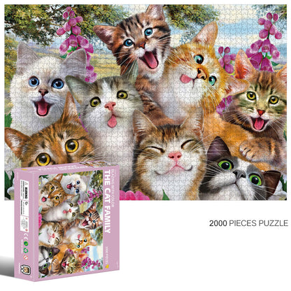 2000-Piece Cardboard Jigsaw Puzzle for Adults – Relaxing Gift Idea & Elegant Home Décor Artwork with Full-Size Poster, Premium Stress Relief Activity - The Cat Family
