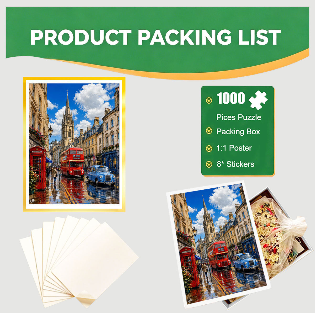 1000-Piece Premium Wooden Jigsaw Puzzle for Adults – London Street | Artisan Crafted, Whimsical Shapes & Unique Designs, Best Relaxation Gift