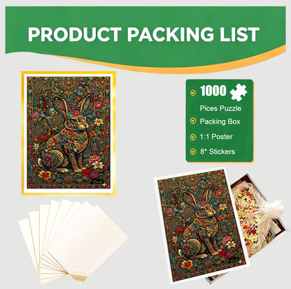 1000-Piece Premium Wooden Jigsaw Puzzle for Adults – Vintage Hare | Artisan Crafted, Whimsical Shapes & Unique Designs, Best Relaxation Gift