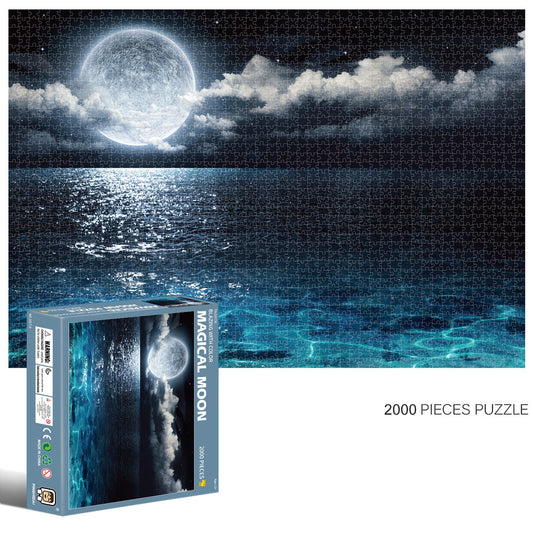 2000-Piece Cardboard Jigsaw Puzzle for Adults – Relaxing Gift Idea & Elegant Home Décor Artwork with Full-Size Poster, Premium Stress Relief Activity - Magical Moon