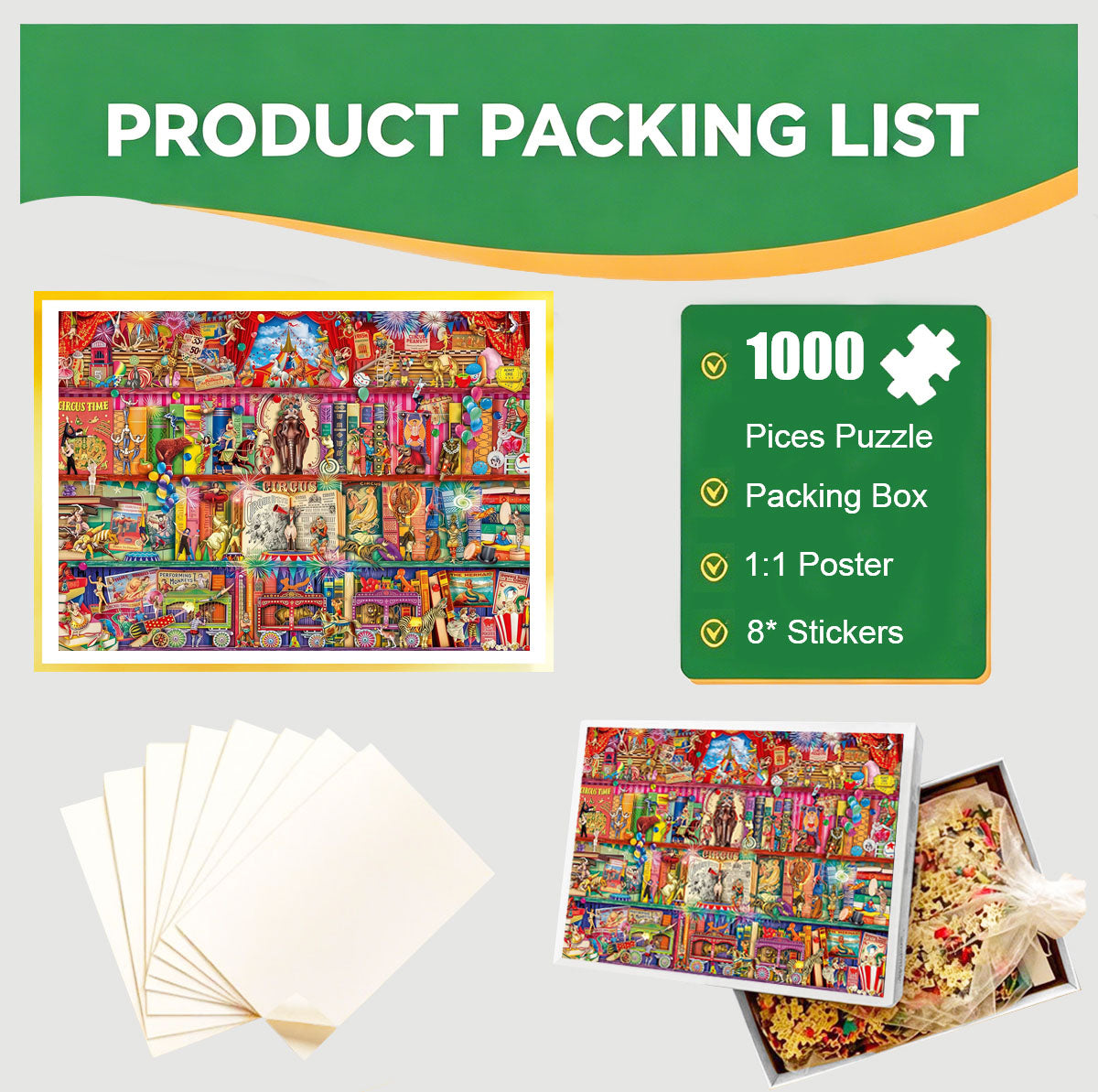 1000-Piece Premium Wooden Jigsaw Puzzle for Adults – Circus Wonders | Artisan Crafted, Whimsical Shapes & Unique Designs, Best Relaxation Gift