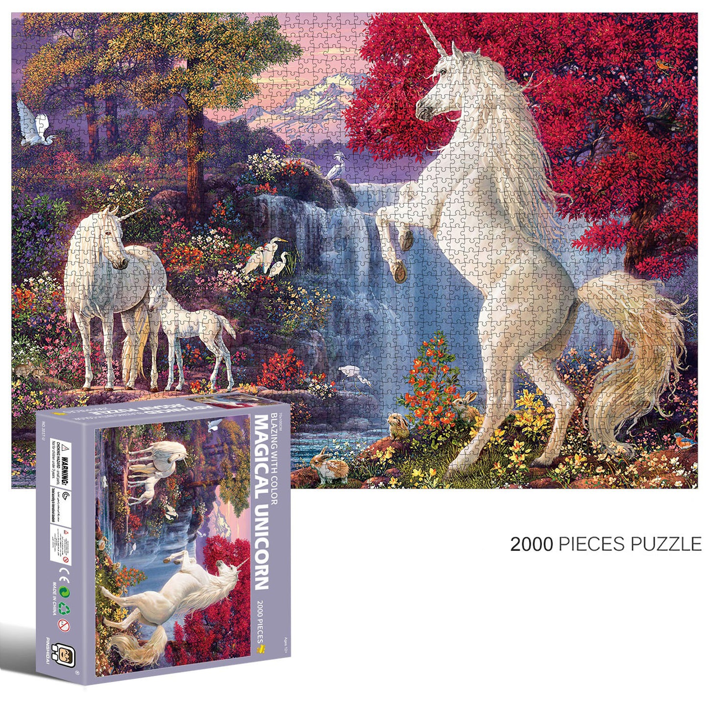 2000-Piece Cardboard Jigsaw Puzzle for Adults – Relaxing Gift Idea & Elegant Home Décor Artwork with Full-Size Poster, Premium Stress Relief Activity - Magic Unicorn