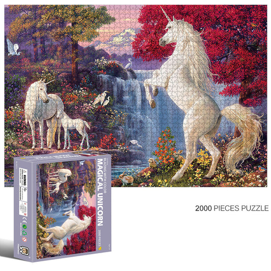 2000-Piece Cardboard Jigsaw Puzzle for Adults – Relaxing Gift Idea & Elegant Home Décor Artwork with Full-Size Poster, Premium Stress Relief Activity - Magic Unicorn