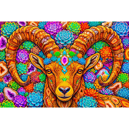 1000-Piece Premium Wooden Jigsaw Puzzle for Adults – Alpine Ibex | Artisan Crafted, Whimsical Shapes & Unique Designs, Best Relaxation Gift