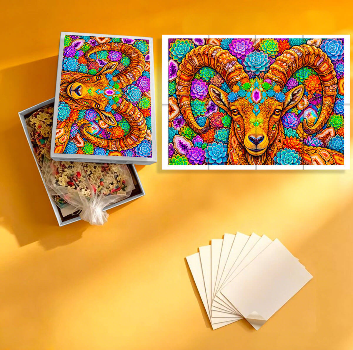 1000-Piece Premium Wooden Jigsaw Puzzle for Adults – Alpine Ibex | Artisan Crafted, Whimsical Shapes & Unique Designs, Best Relaxation Gift
