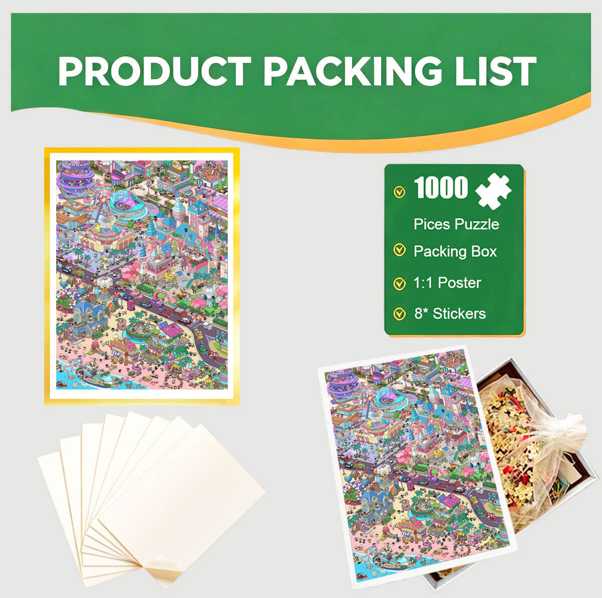 1000-Piece Premium Wooden Jigsaw Puzzle for Adults – Amusement Park Paradise | Artisan Crafted, Whimsical Shapes & Unique Designs, Best Relaxation Gift
