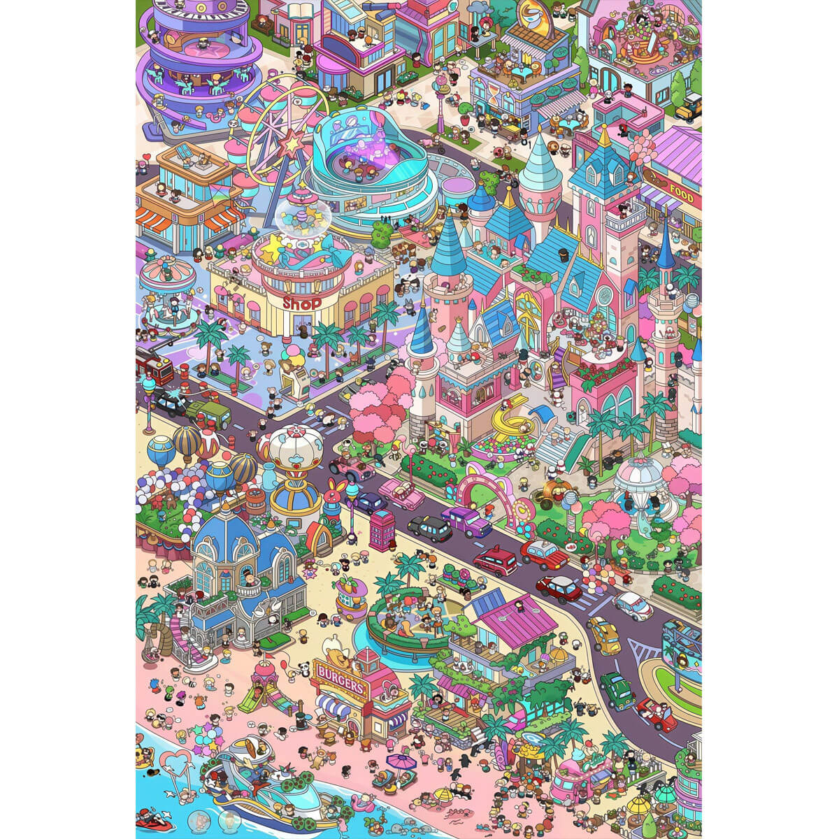 1000-Piece Premium Wooden Jigsaw Puzzle for Adults – Amusement Park Paradise | Artisan Crafted, Whimsical Shapes & Unique Designs, Best Relaxation Gift