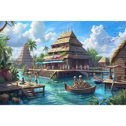 1000-Piece Premium Wooden Jigsaw Puzzle for Adults – Ancient Water Town | Artisan Crafted, Whimsical Shapes & Unique Designs, Best Relaxation Gift