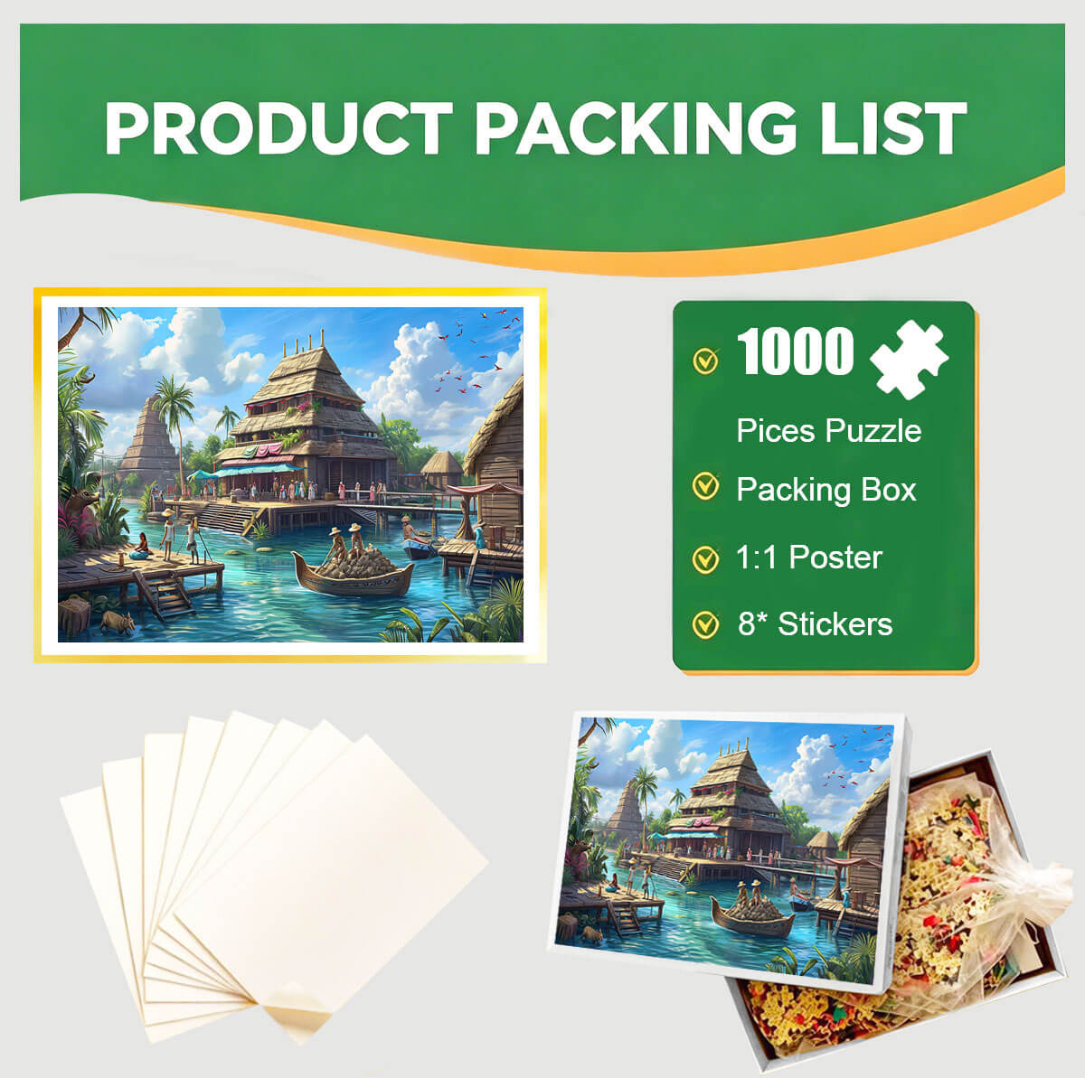 1000-Piece Premium Wooden Jigsaw Puzzle for Adults – Ancient Water Town | Artisan Crafted, Whimsical Shapes & Unique Designs, Best Relaxation Gift