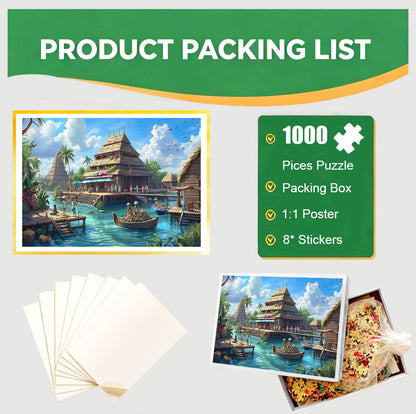 1000-Piece Premium Wooden Jigsaw Puzzle for Adults – Ancient Water Town | Artisan Crafted, Whimsical Shapes & Unique Designs, Best Relaxation Gift