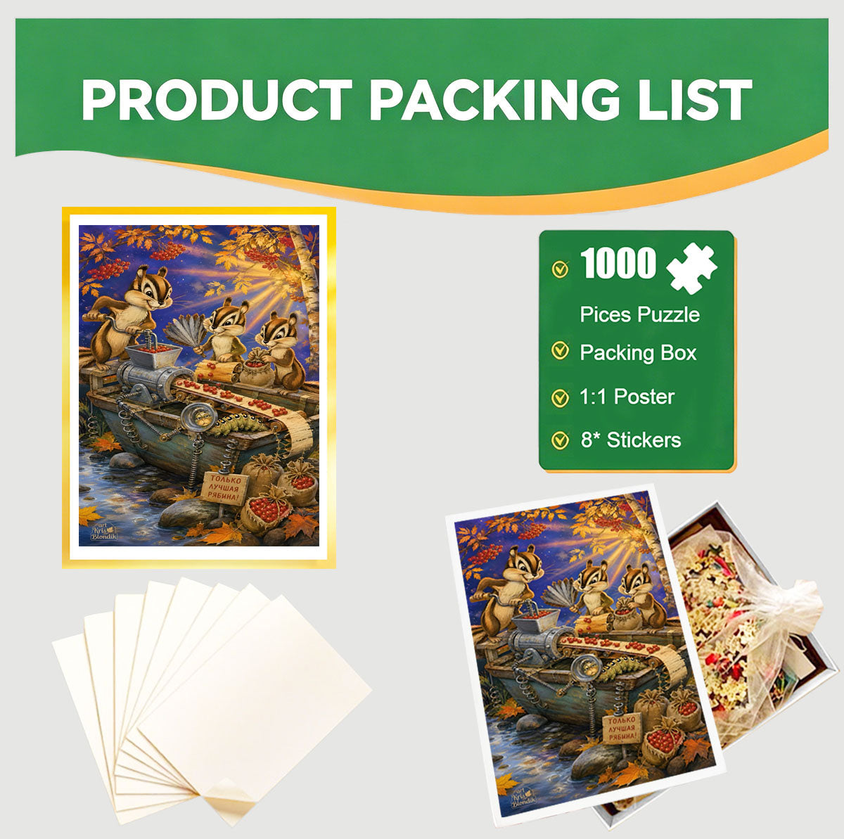 1000-Piece Premium Wooden Jigsaw Puzzle for Adults – Autumn Berry Harvest | Artisan Crafted, Whimsical Shapes & Unique Designs, Best Relaxation Gift