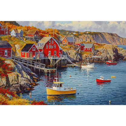 1000-Piece Premium Wooden Jigsaw Puzzle for Adults – Autumn Fishing Village | Artisan Crafted, Whimsical Shapes & Unique Designs, Best Relaxation Gift