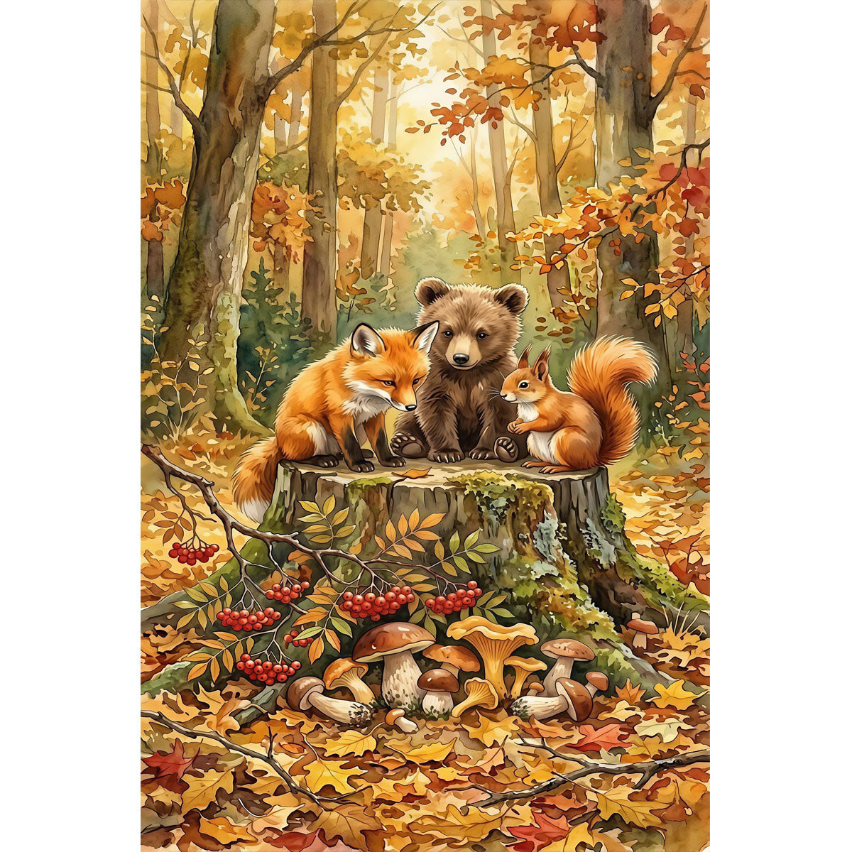 1000-Piece Premium Wooden Jigsaw Puzzle for Adults – Autumn Forest Friends | Artisan Crafted, Whimsical Shapes & Unique Designs, Best Relaxation Gift