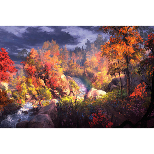 1000-Piece Premium Wooden Jigsaw Puzzle for Adults – Autumn Forest Waterfall | Artisan Crafted, Whimsical Shapes & Unique Designs, Best Relaxation Gift