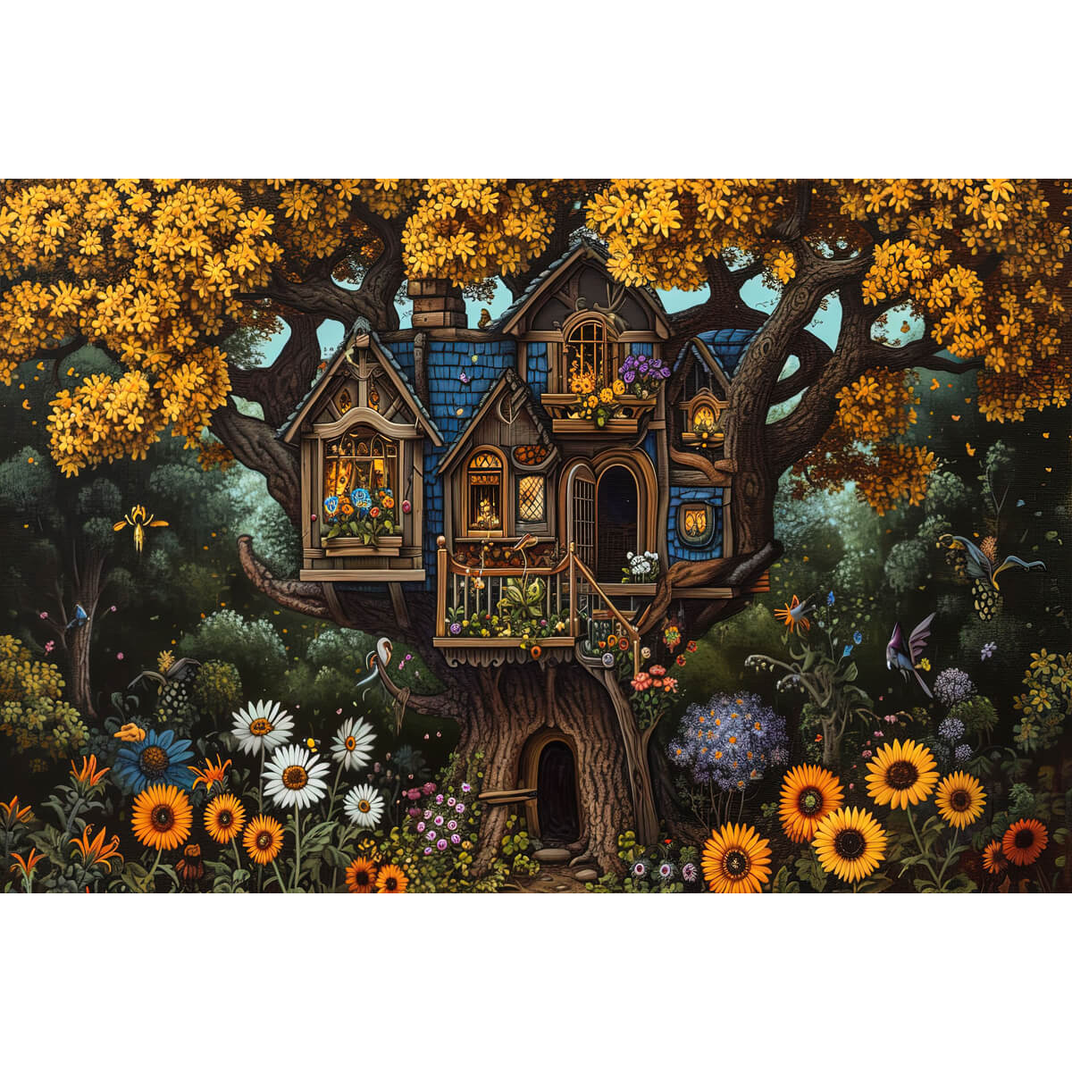 1000-Piece Premium Wooden Jigsaw Puzzle for Adults – Autumn Magic Treehouse | Artisan Crafted, Whimsical Shapes & Unique Designs, Best Relaxation Gift