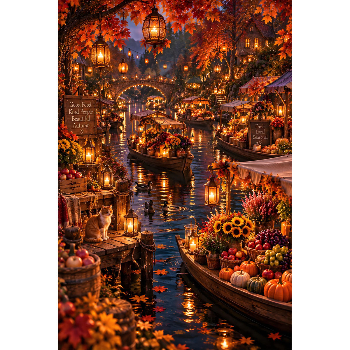 1000-Piece Premium Wooden Jigsaw Puzzle for Adults – Autumn River Market | Artisan Crafted, Whimsical Shapes & Unique Designs, Best Relaxation Gift