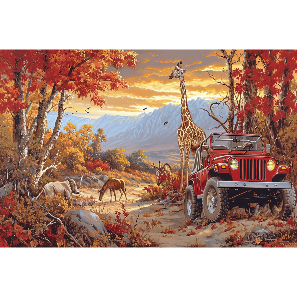 1000-Piece Premium Wooden Jigsaw Puzzle for Adults – Autumn Safari Adventure | Artisan Crafted, Whimsical Shapes & Unique Designs, Best Relaxation Gift