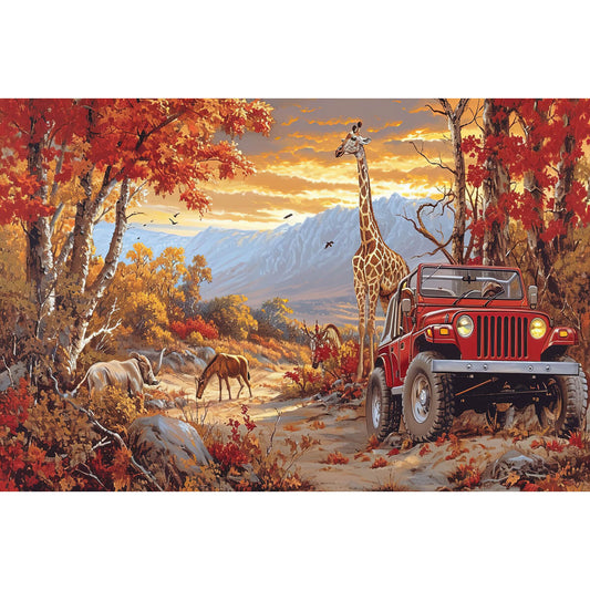 1000-Piece Premium Wooden Jigsaw Puzzle for Adults – Autumn Safari Adventure | Artisan Crafted, Whimsical Shapes & Unique Designs, Best Relaxation Gift