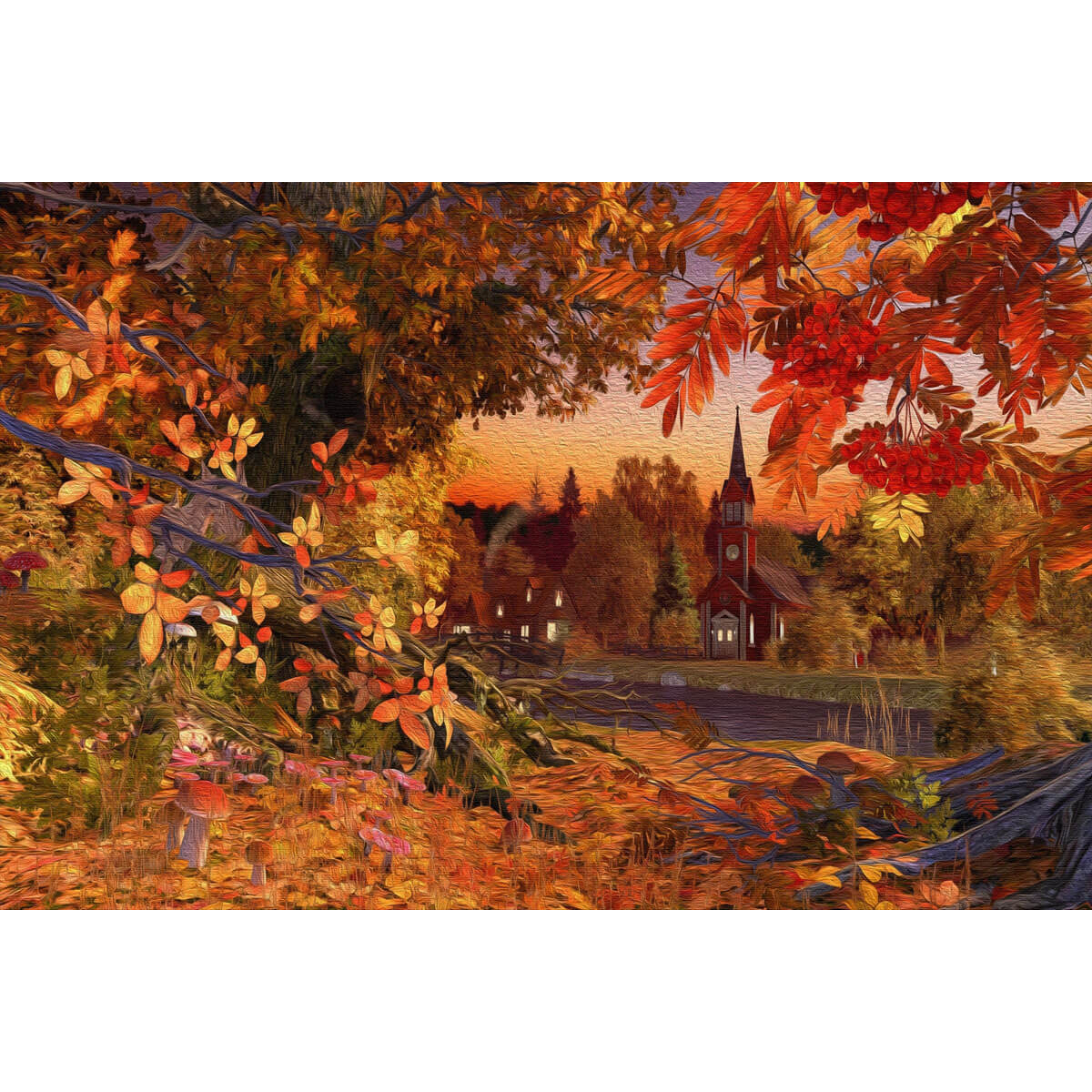1000-Piece Premium Wooden Jigsaw Puzzle for Adults – Autumn Village Sunset | Artisan Crafted, Whimsical Shapes & Unique Designs, Best Relaxation Gift