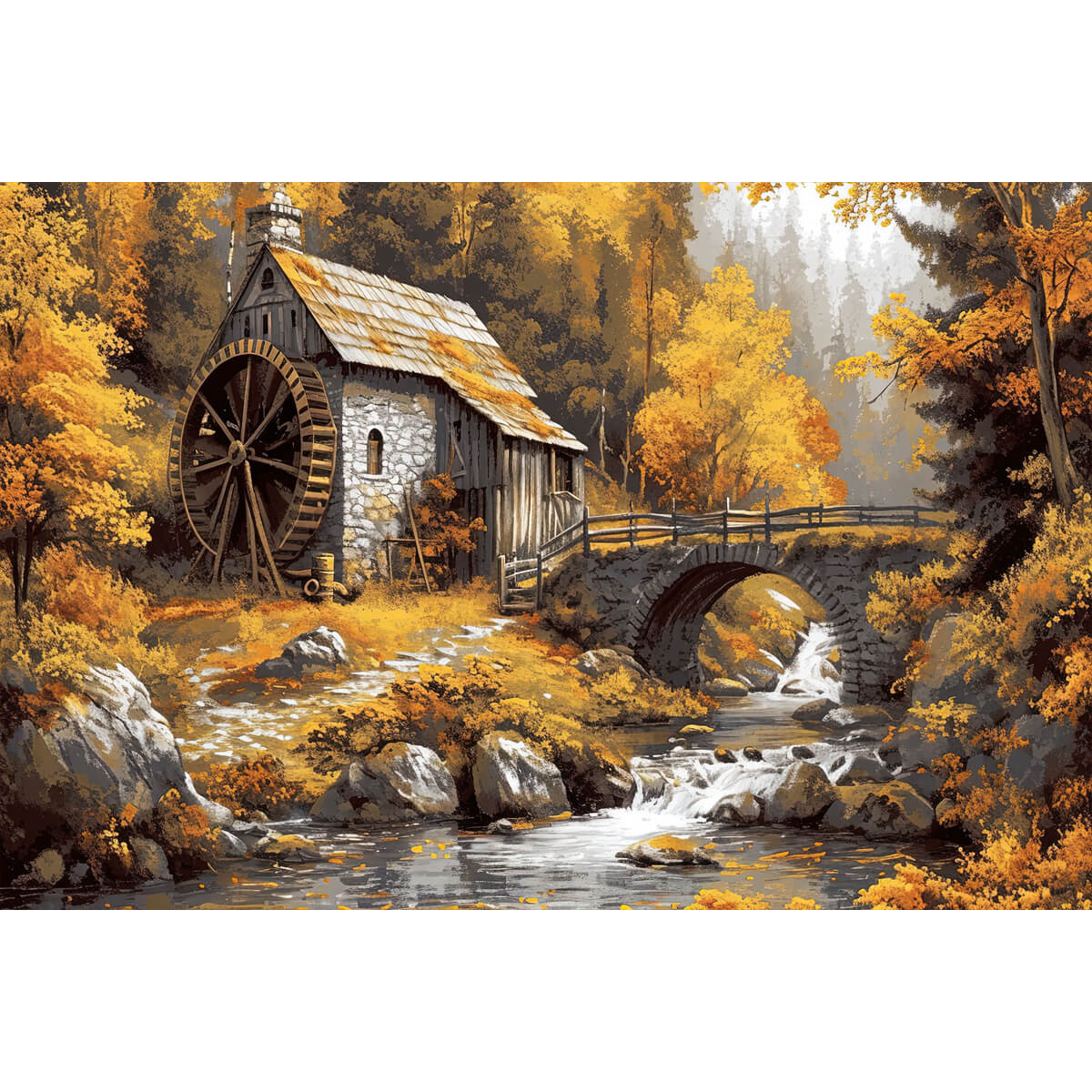 1000-Piece Premium Wooden Jigsaw Puzzle for Adults – Autumn Watermill Falls | Artisan Crafted, Whimsical Shapes & Unique Designs, Best Relaxation Gift