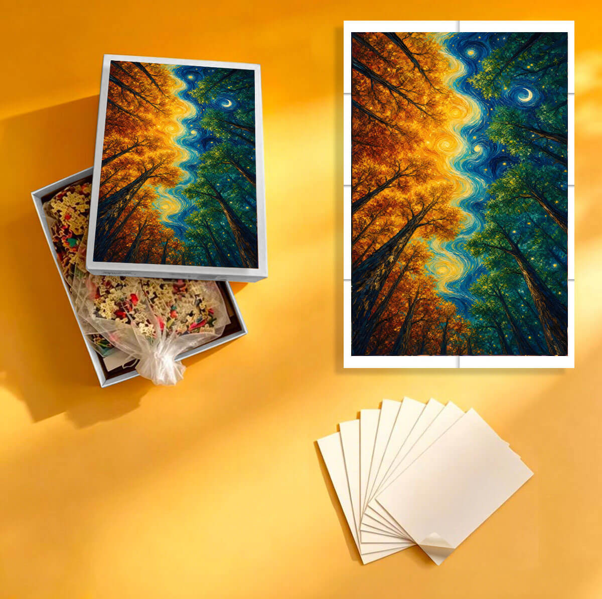 1000-Piece Premium Wooden Jigsaw Puzzle for Adults – Autumn & Midnight Forest Harmony | Artisan Crafted, Whimsical Shapes & Unique Designs, Best Relaxation Gift