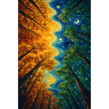 1000-Piece Premium Wooden Jigsaw Puzzle for Adults – Autumn & Midnight Forest Harmony | Artisan Crafted, Whimsical Shapes & Unique Designs, Best Relaxation Gift