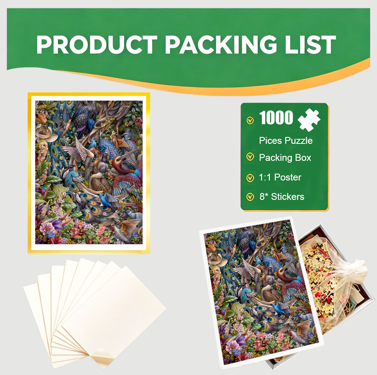 1000-Piece Premium Wooden Jigsaw Puzzle for Adults – Avian Paradise | Artisan Crafted, Whimsical Shapes & Unique Designs, Best Relaxation Gift
