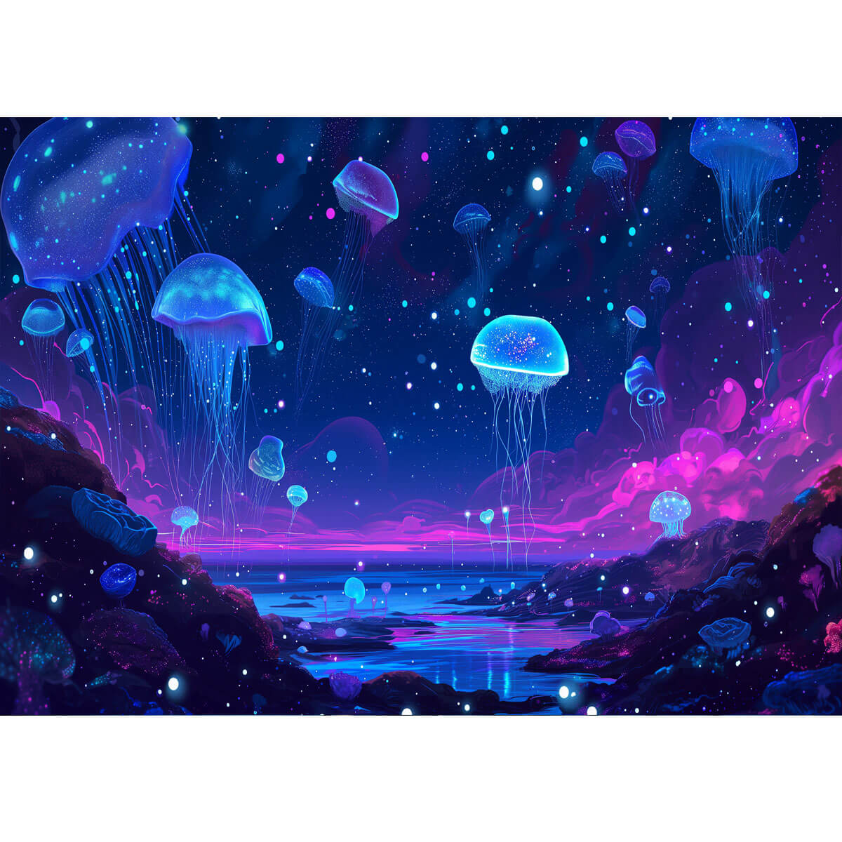 Wooden Jigsaw Puzzle 1000 Piece - Bioluminescent Fantasy Jellyfish