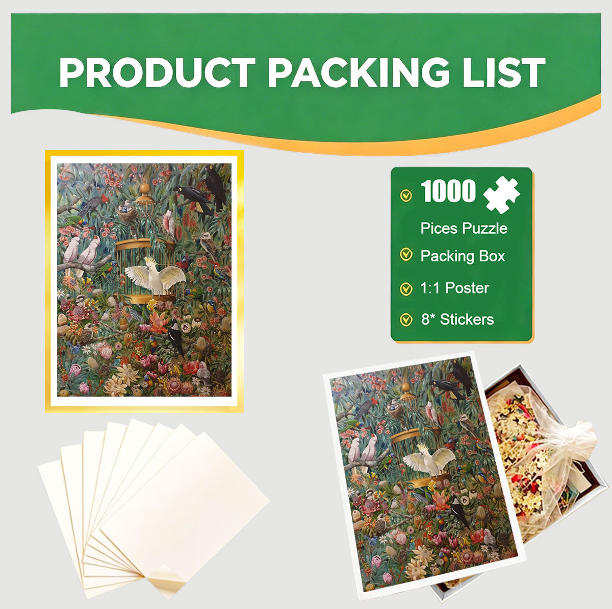 1000-Piece Premium Wooden Jigsaw Puzzle for Adults – ‌Birdcage in Bloom | Artisan Crafted, Whimsical Shapes & Unique Designs, Best Relaxation Gift