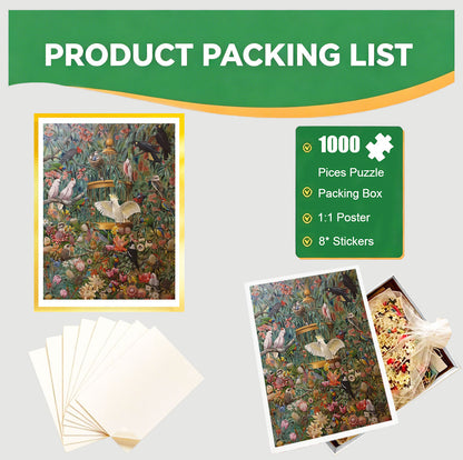 1000-Piece Premium Wooden Jigsaw Puzzle for Adults – ‌Birdcage in Bloom | Artisan Crafted, Whimsical Shapes & Unique Designs, Best Relaxation Gift