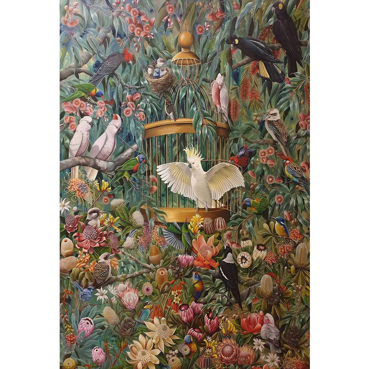 1000-Piece Premium Wooden Jigsaw Puzzle for Adults – ‌Birdcage in Bloom | Artisan Crafted, Whimsical Shapes & Unique Designs, Best Relaxation Gift