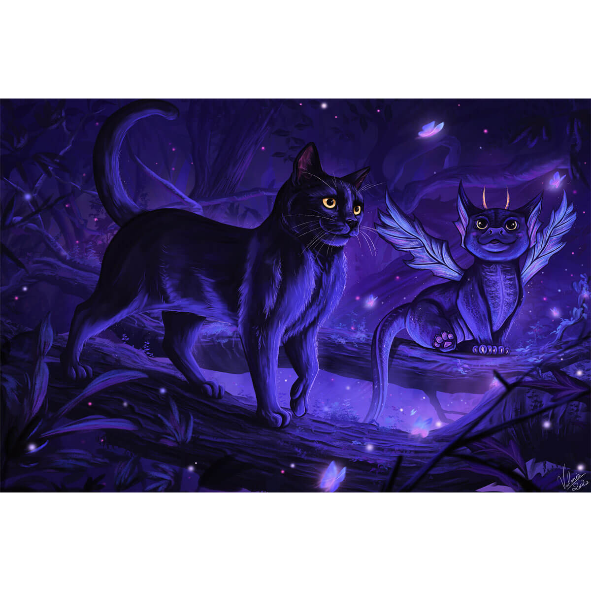 1000-Piece Premium Wooden Jigsaw Puzzle for Adults – Black Cat and Winged Creature | Artisan Crafted, Whimsical Shapes & Unique Designs, Best Relaxation Gift