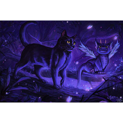 1000-Piece Premium Wooden Jigsaw Puzzle for Adults – Black Cat and Winged Creature | Artisan Crafted, Whimsical Shapes & Unique Designs, Best Relaxation Gift