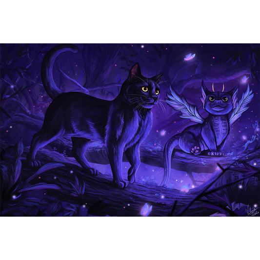 1000-Piece Premium Wooden Jigsaw Puzzle for Adults – Black Cat and Winged Creature | Artisan Crafted, Whimsical Shapes & Unique Designs, Best Relaxation Gift