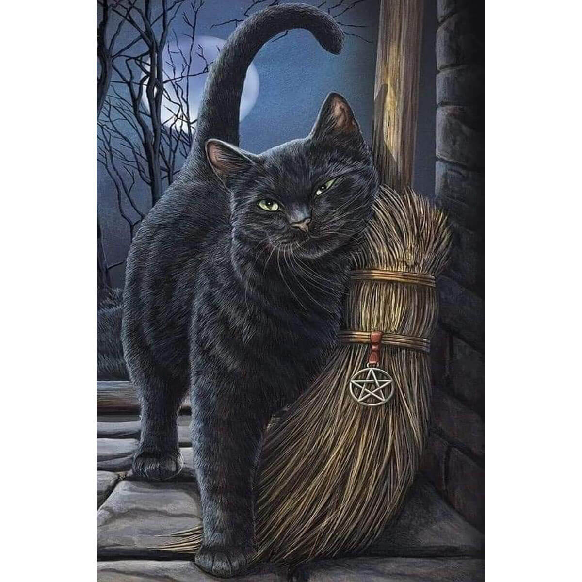 1000-Piece Premium Wooden Jigsaw Puzzle for Adults – Black Cat with Witch Broom | Artisan Crafted, Whimsical Shapes & Unique Designs, Best Relaxation Gift