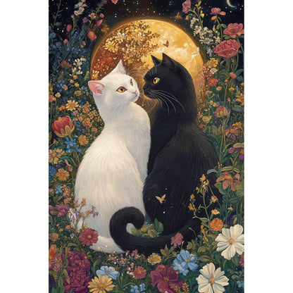 1000-Piece Premium Wooden Jigsaw Puzzle for Adults – Black and White Cats Under Moon | Artisan Crafted, Whimsical Shapes & Unique Designs, Best Relaxation Gift