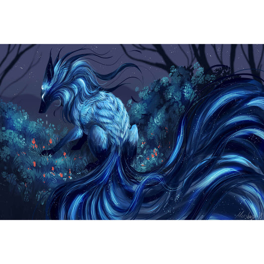 1000-Piece Premium Wooden Jigsaw Puzzle for Adults – Blue Nine Tailed Fox | Artisan Crafted, Whimsical Shapes & Unique Designs, Best Relaxation Gift
